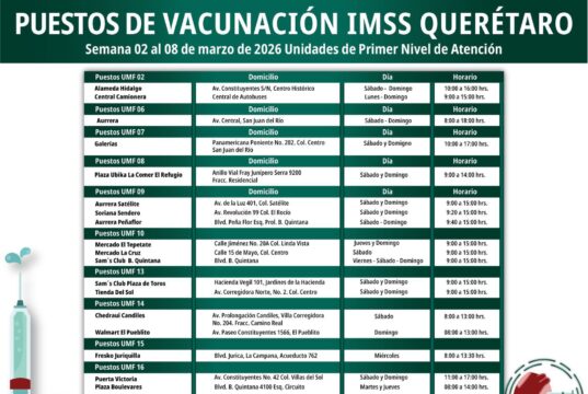 IMSS Querétaro refuerza la vacunación con 19 puntos